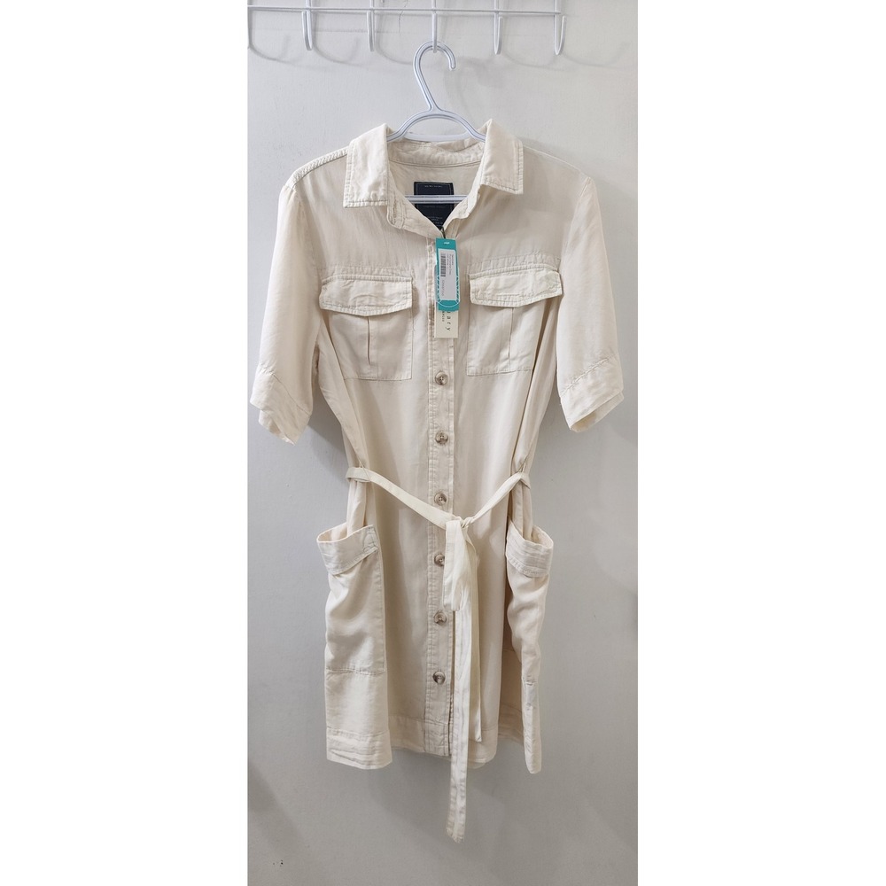 Sanctuary Fluid Surplus Dress Off White Cream Utility Shirt Dress NWT Large